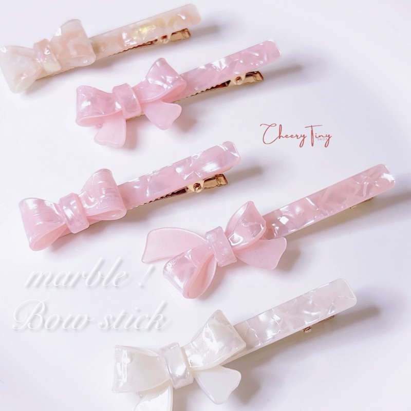 ︎ กิ๊บหินอ่อน ก้านโบว์หินอ่อน สไตล์เกาหลี ! (1pcs) กิ๊บติดผม น่ารักๆ สีชมพู ร้านไทยพร้อมส่ง