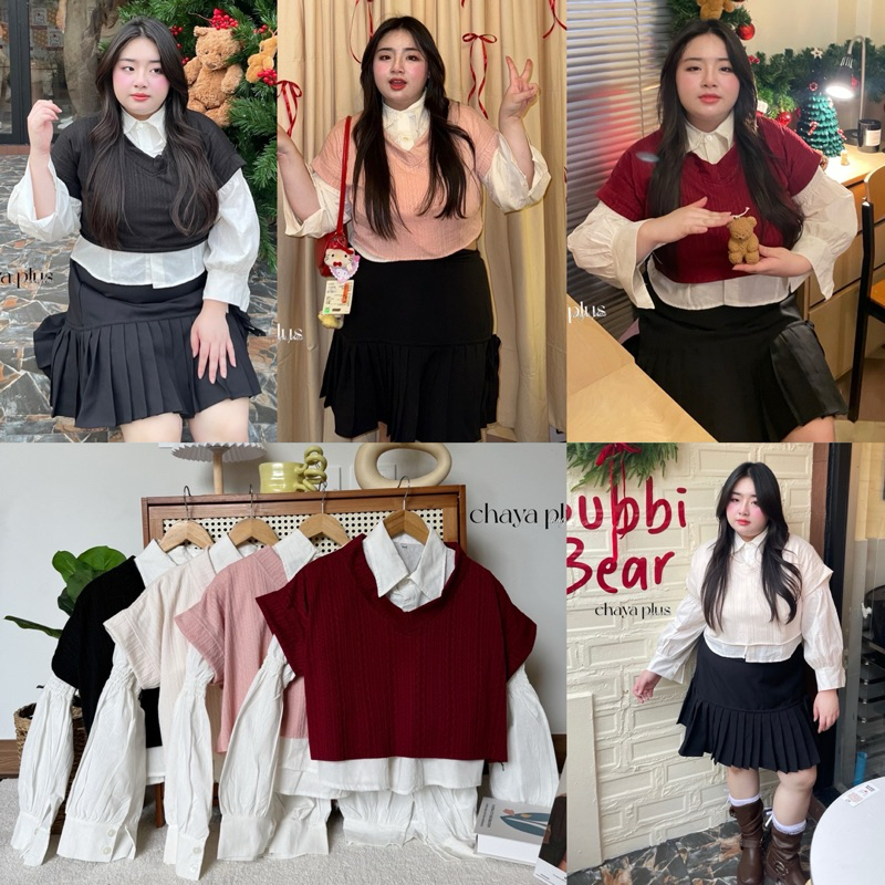 /LD/ เสื้อเชิ้ตสาวอวบ ตัดต่อเสื้อกั๊กด้านนอก คิวท์สุด #เสื้อผ้าไซส์ใหญ่ สาวอวบอ้วน พลัสไซส์