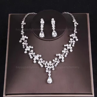 ชุดเครื่องประดับ สร้อยเพชร ต่างหู เพชร เครื่องเพชร พร้อมส่ง