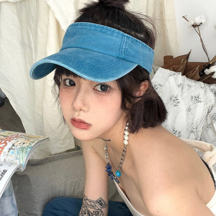 Denim Visor หมวกคาดศรีษะตีกอล์ฟยีนส์ฟอก หมวกแก๊ปแบบเปิดหัว หมวกวิ่งไวเซอร์สีฟอก 🇹🇭พร้อมส่งจากกทม. รูปที่ 8
