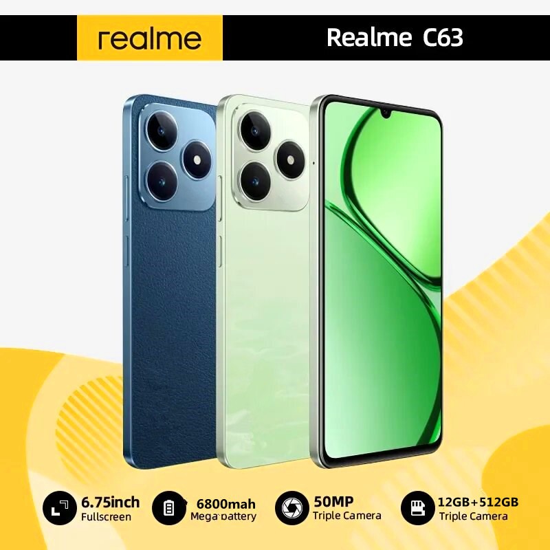 realme C63 5G โทรศัพท์มือถือเดิมลดราคาครั้งใหญ่ สมาร์ทโฟน Android 12GB+512GB ราคาถูก มือถือเกมมิ่ง ห