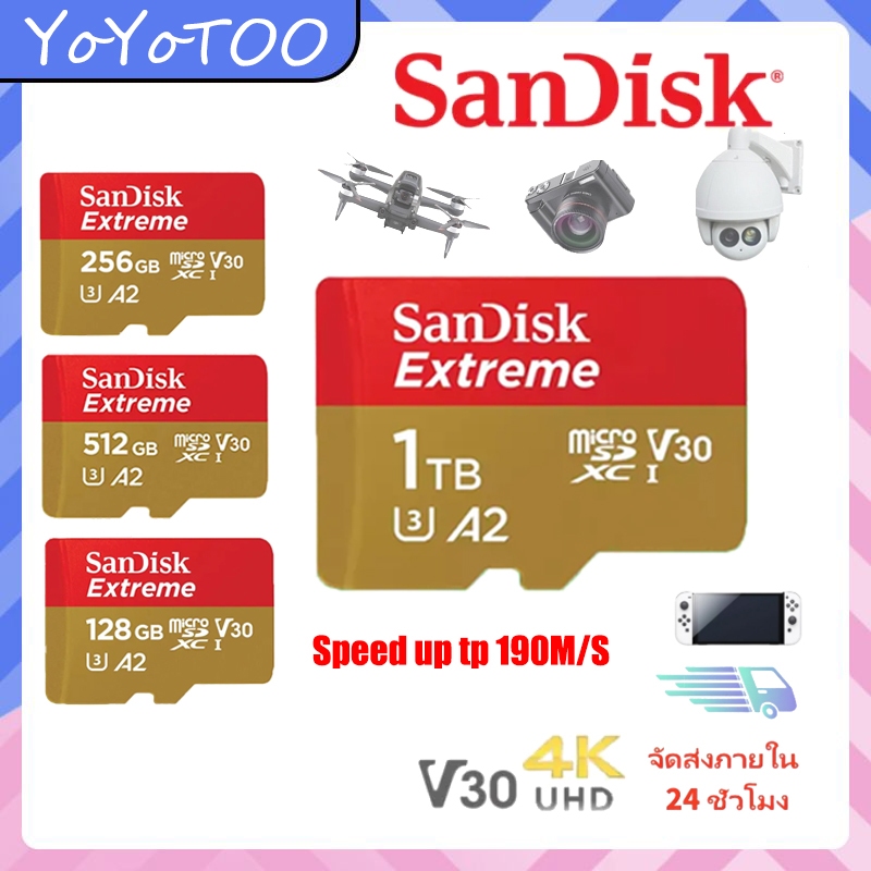 SANDISK Extreme Micro SD card 64GB 128GB 256GB 512GB V30 4K U3 C10 A2 SDcard แท้ Memory card GoPro Nintendoswitch โดรน