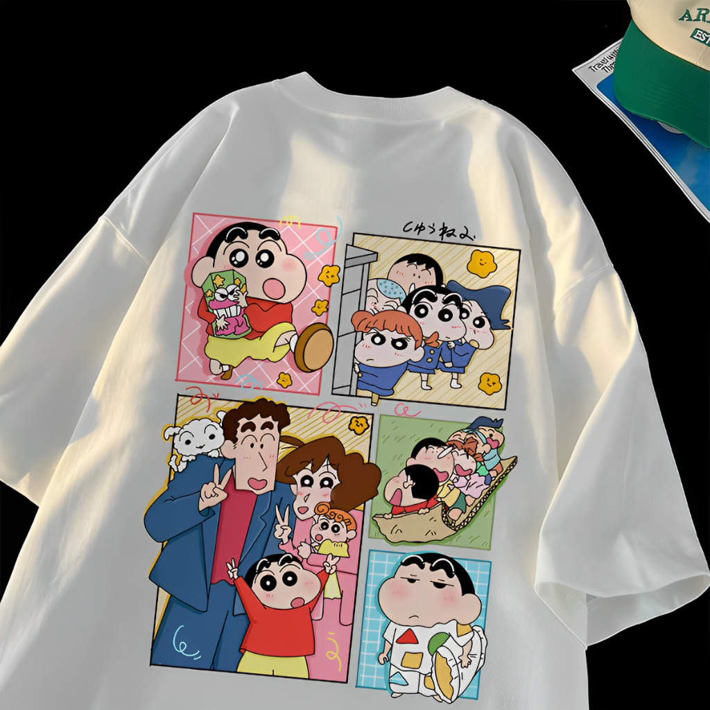 เสื้อยืด Oversize เสื้อชินจัง ผ้าฝ้าย 100% เสื้อยืดชาย เสื้อยืดขาว แฟชั่นฤดูร้อน