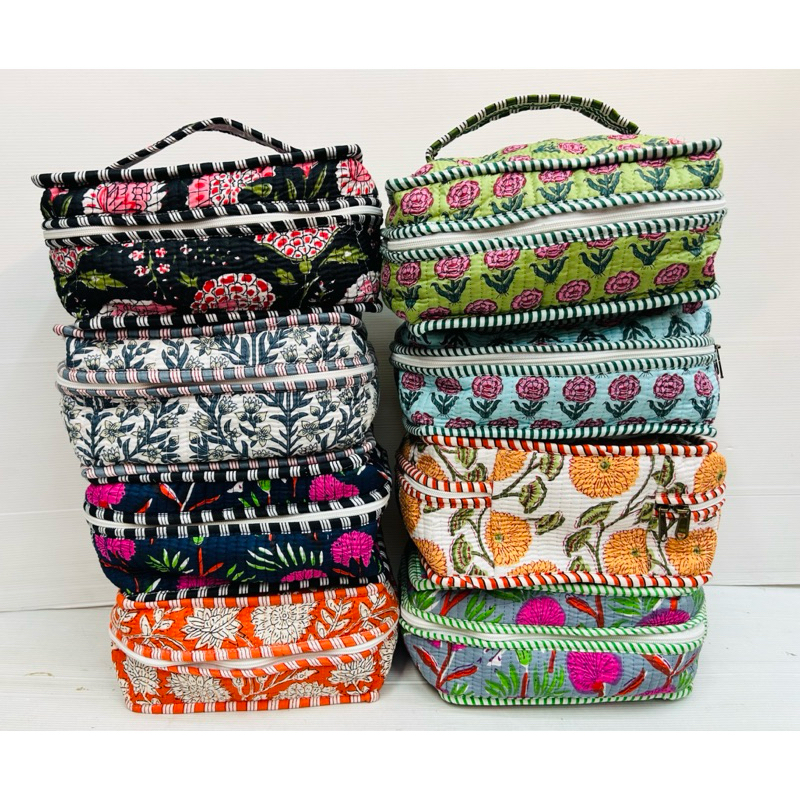 [พร้อมส่ง] Quilted Indian Makeup Bags! กระเป๋าใส่เครื่องสำอาง ผ้าอินเดีย แฮนบลอก