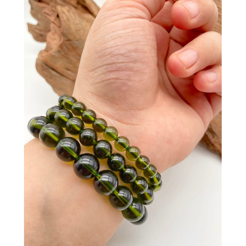 100% Genuine Moldavite Round Beaded Bracelet /genuine Moldavite tektite / Natural Moldavite Bracelet