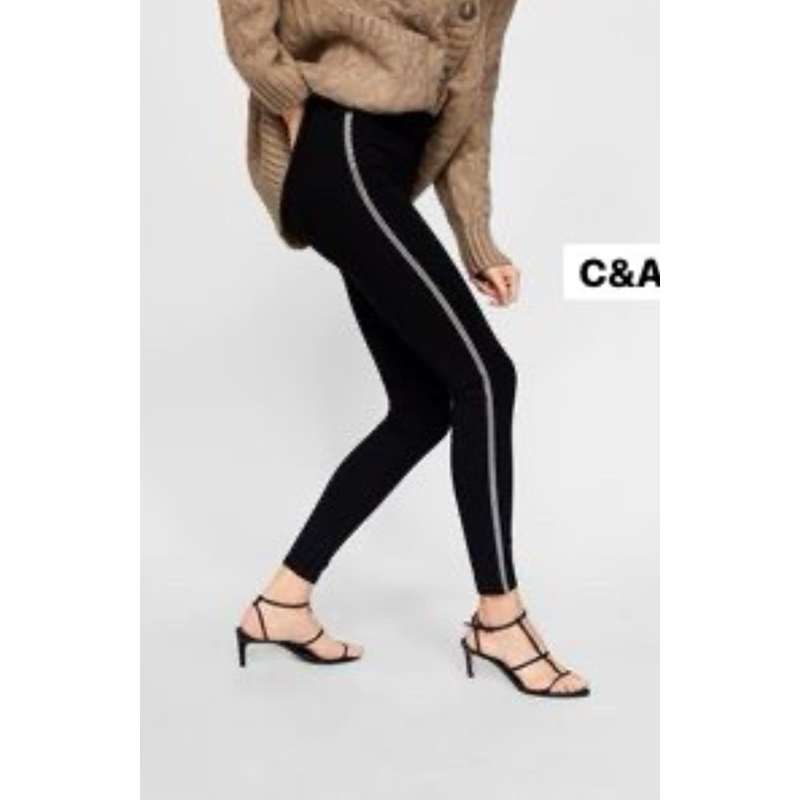 C&A Jegging กางเกงผ้าสีดำ เอวสูง ผ้ายืด ผ้าใส่กระชับ แต่งแถบด้านข้าง