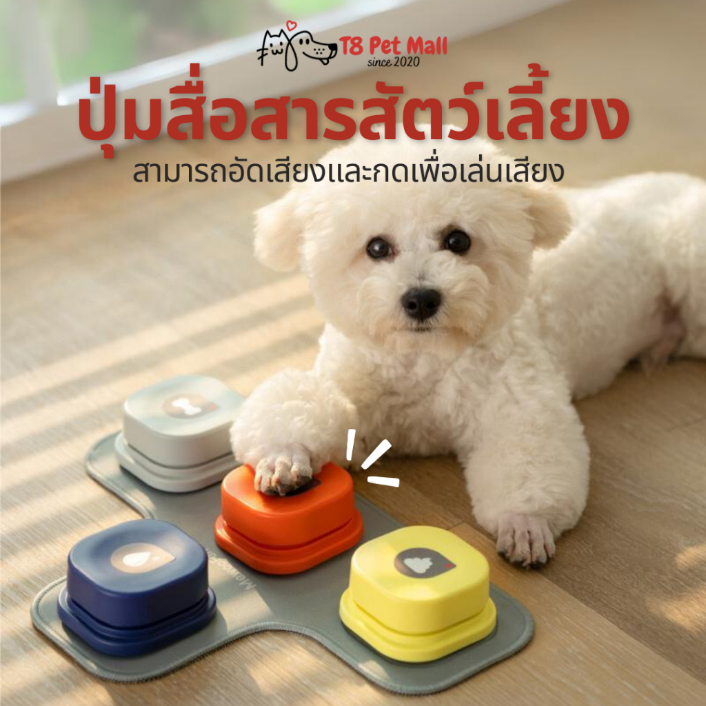 ปุ่มกระดิ่งอัจฉริยะ สามารถอัดเสียงและกดเพื่อเล่นเสียง ปุ่มพูดคุยสื่อสารน้องหมา ของเล่นฝึกสุนัข
