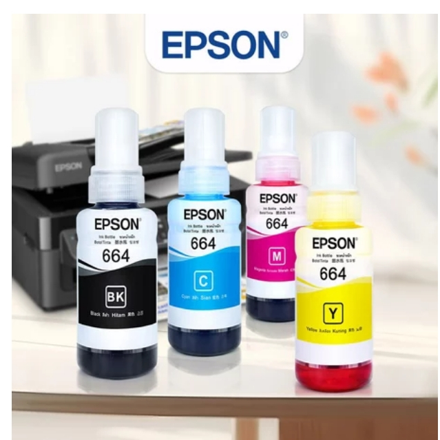 หมึก Epson​ 664 L-Series Epson L110/ 120/ 200/ 210/ 220/ 300/ 310/ 350/ 355/ 360/ 365/ 380 BK/C/M/Y ของแท้ % NoBox