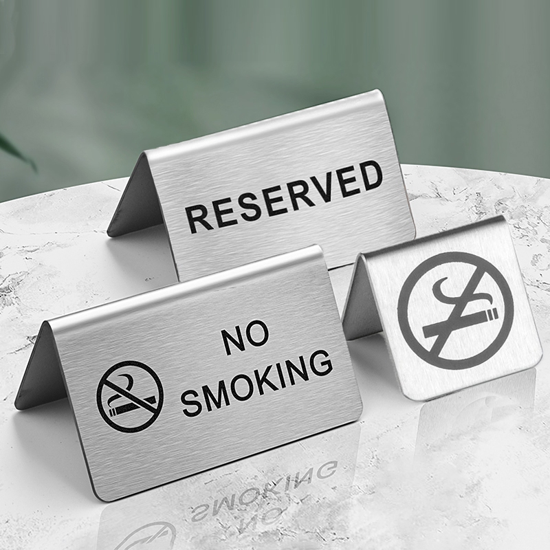 ป้ายจองโต๊ะ ป้ายจองสแตนเลส ป้ายตั้งโต๊ะ 2 ด้าน ขนาด 10 x 6 ซม Reserved/No Smoking/Smoking Area – โปรปัง