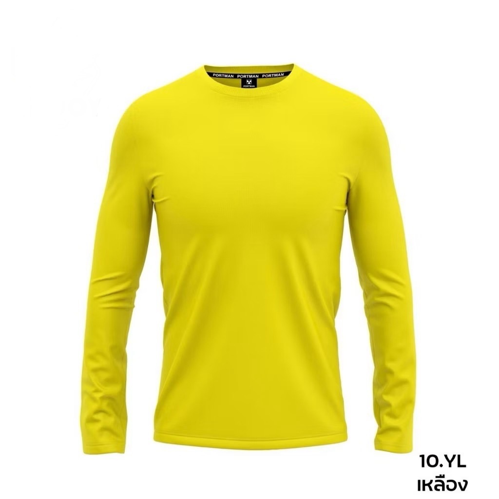 เสื้อยืด เสื้อกีฬา สีล้วน คอกลม แขนยาว เนื้อผ้ากีฬาไมโครโพลิเอสเตอร์