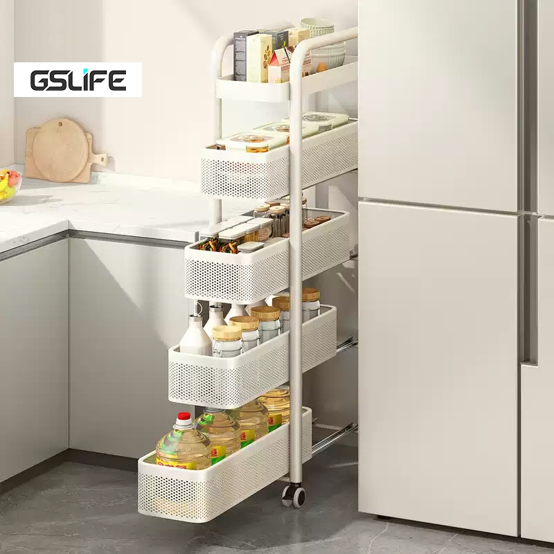 GSlife ชั้นวางเครื่องสำอาง ไม่ต้องติดตั้ง รถเข็นเ ชั้นวางของในครัว มีล้อ×4 มัลติฟังก์ชั่น
