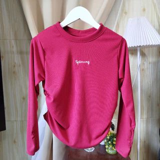 🌈SpinnyHouse🌈เสื้อครอปแขนยาว ผ้าร่อง ย่นข้าง แต่งปักโลโก้ร้าน ผ้ายืดได้เยอะ สาวอวบใส่ได้ รุ่น ร่องยาวปัก