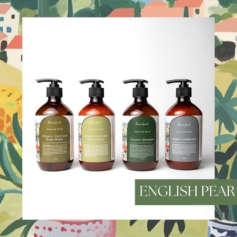 TUSCAN SCENT ORGANIC ENGLISH PEAR SERIES 500 ml. (Shampoo, Conditioner, Body wash, Body Lotion) by T