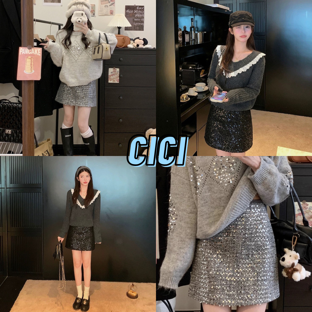 ส่งทันที Cici(NO. 0797)กระโปรงสั้นทรงเอ ประดับเพรชวิ้งค์ๆสาวแซ่บต้องตำ