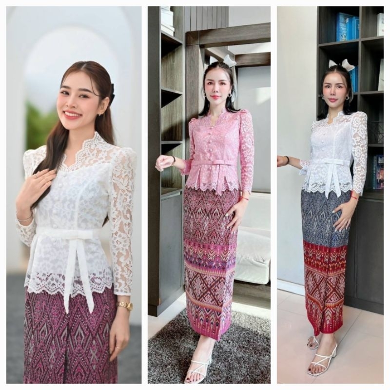เสื้อลูกไม้สวยๆ ผูกเอว แต่งระบายล่าง งานอัดผ้ากาวเรียบร้อย ใส่ได้ทุกโอกาสค่ะ