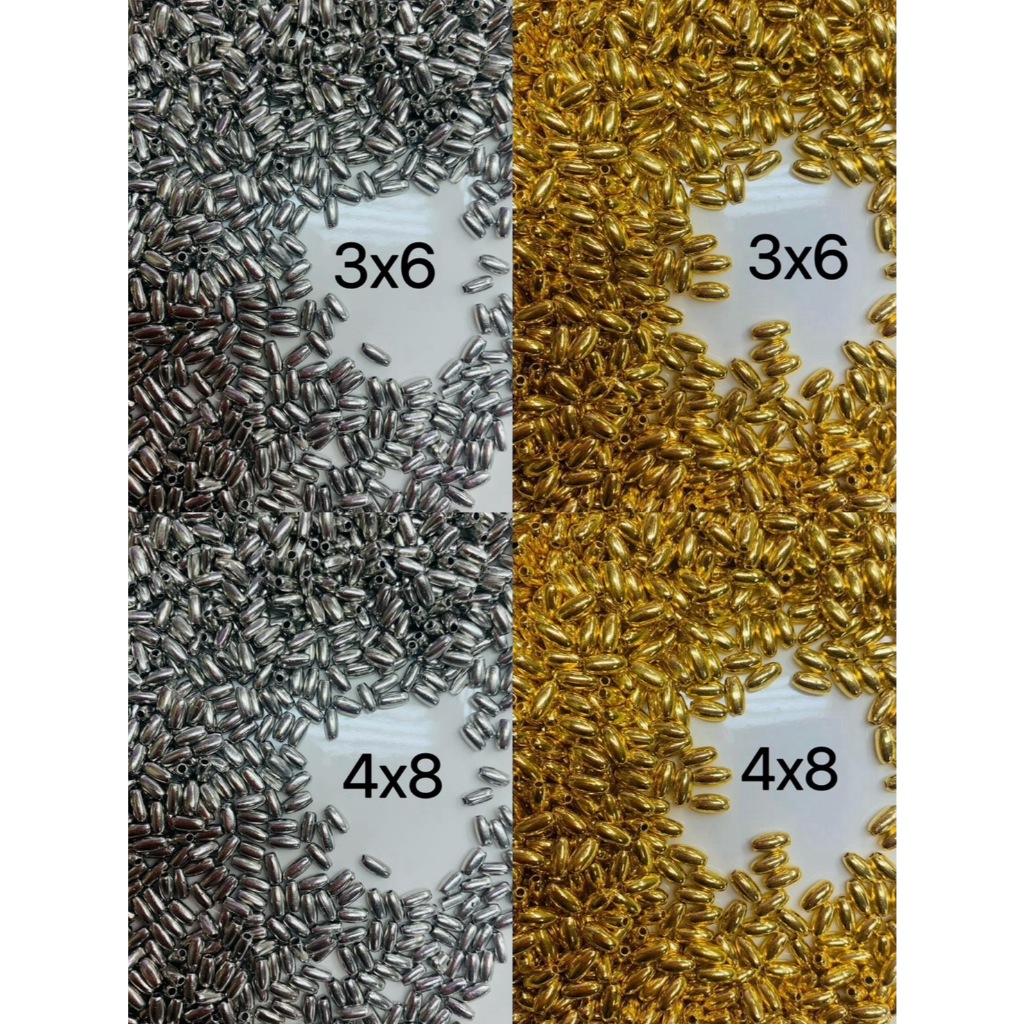 ลูกปัดเม็ดข้าวสาร ลูกปัดทอง ลูกปัดเงิน 3*6mm 4*8mm ตกแต่งงาน พับเหรียญ เหรียญโปรยทาน DIY