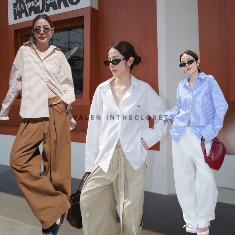 Amuse oversize shirt เสื้อเชิ้ต oversize ผ้าลายทาง เกรดพรีเมี่ยมเนื้อเบา