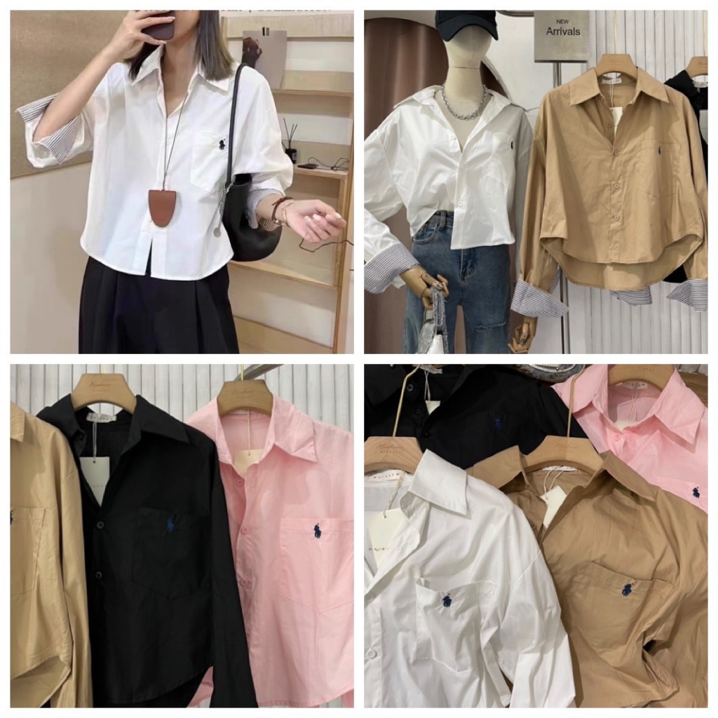 ป้าย MAIKAEW เสื้อเชิ้ตแขนยาวผ้าคอตตอน 100% ปลายแขนแต่งริ้ว อก 42 นิ้ว ด้านหน้ายาว 20 นิ้ว