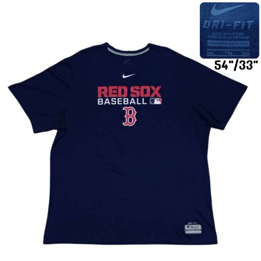 NIKE BASEBALL เสื้อแขนสั้น คอกลม ผ้ากีฬา RED SOX สีกรม อกหน้าผ้า 54" ป้ายคอไซส์ XXL มือสอง สภาพดี