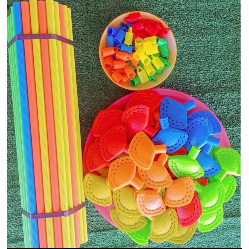 อุปกรณ์ถักไม้กวาดครบชุด บรรจุ 50 ชุด (บล็อกถัก+ด้าม70ซม.+จุกแขวน)