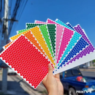(ขายปลีก) สติ๊กเกอร์วงกลม สติ๊กเกอร์จุดสี (14สี) PVC กันน้ำ 100% สติ๊กเกอร์คัดกรอง (รบกวนสั่งขั้นต่ำ 5 แผ่น)