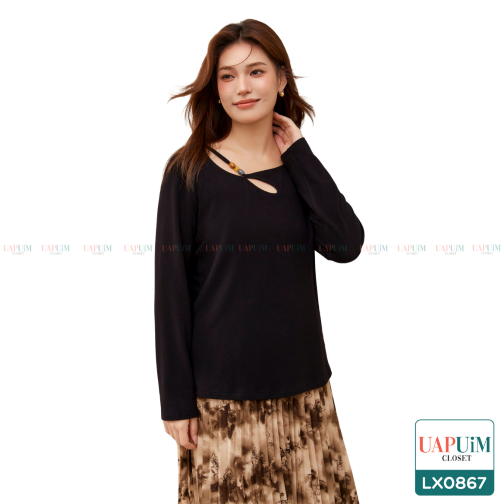 (LX0867)เสื้อแขนยาวสาวอวบเสื้อยืดแขนยาวดีไซน์เก๋ ช่วงด้านหน้าเว้าสวย เผยให้เห็นความเซ็กซี่เล็กๆ