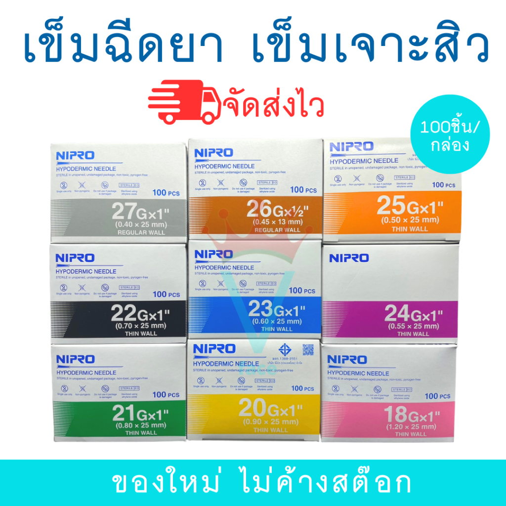 เข็มเจาะสิว NIPRO หัวเข็มแบบใช้เเล้วทิ้ง ยกกล่อง 100 ชิ้น