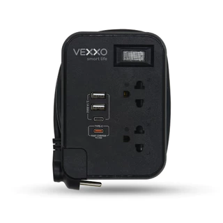 ปลั๊กพกพาสะดวก ปลั๊กไฟ VEXXO รุ่น TSPD-212C 2 ช่อง 2 USB+1 Type-C (3.1A)+Type-C (Fast Charge) 2300W