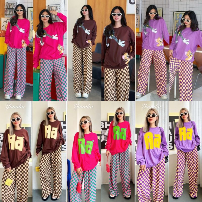 เซทเสื้อแขนยาว ทรง oversize style sweater สกรีนน่ารัก มาพร้อมกางเกงขายาว