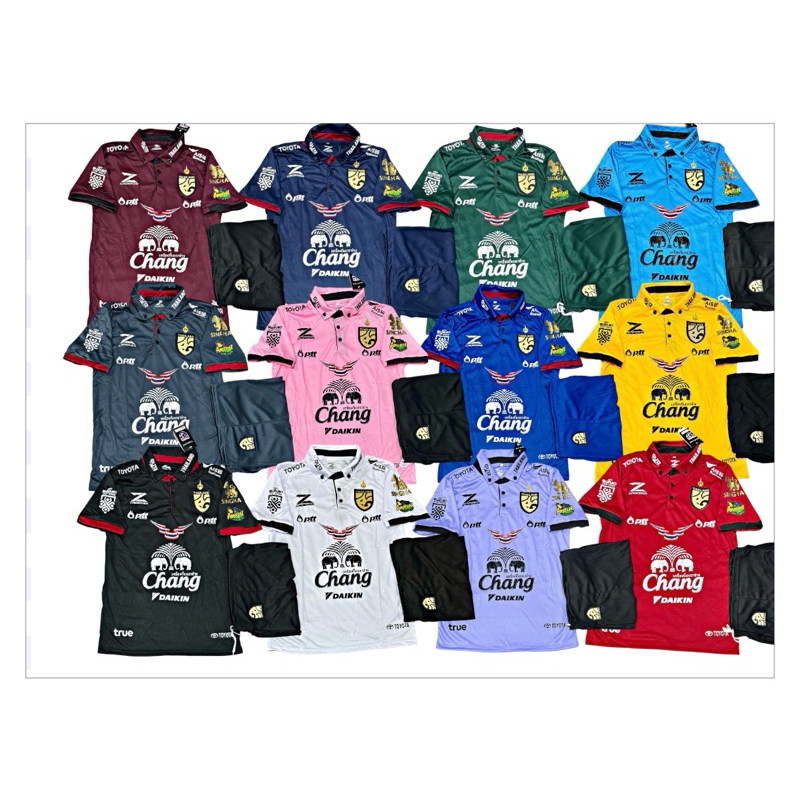 เสื้อกีฬาเป็นชุดเสื้อกับกางเกงชุดบอลชายคอปกทีมชาติไทย