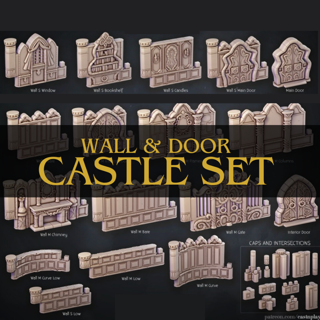 DnD Castle Set - Wall & Door กำแพง ประตู ประกอบ Map ต่อตามแบบที่ต้องการ (งาน PLA ยังไม่ลงสี)