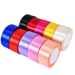 ริบบิ้นผ้าซาติน หน้ากว้าง 5CM (50MM) ยาว 25หลา หรือ 22เมตร ริบบิ้นทำโบว์หรือผูกกล่องของขวัญ พร้อมส่ง