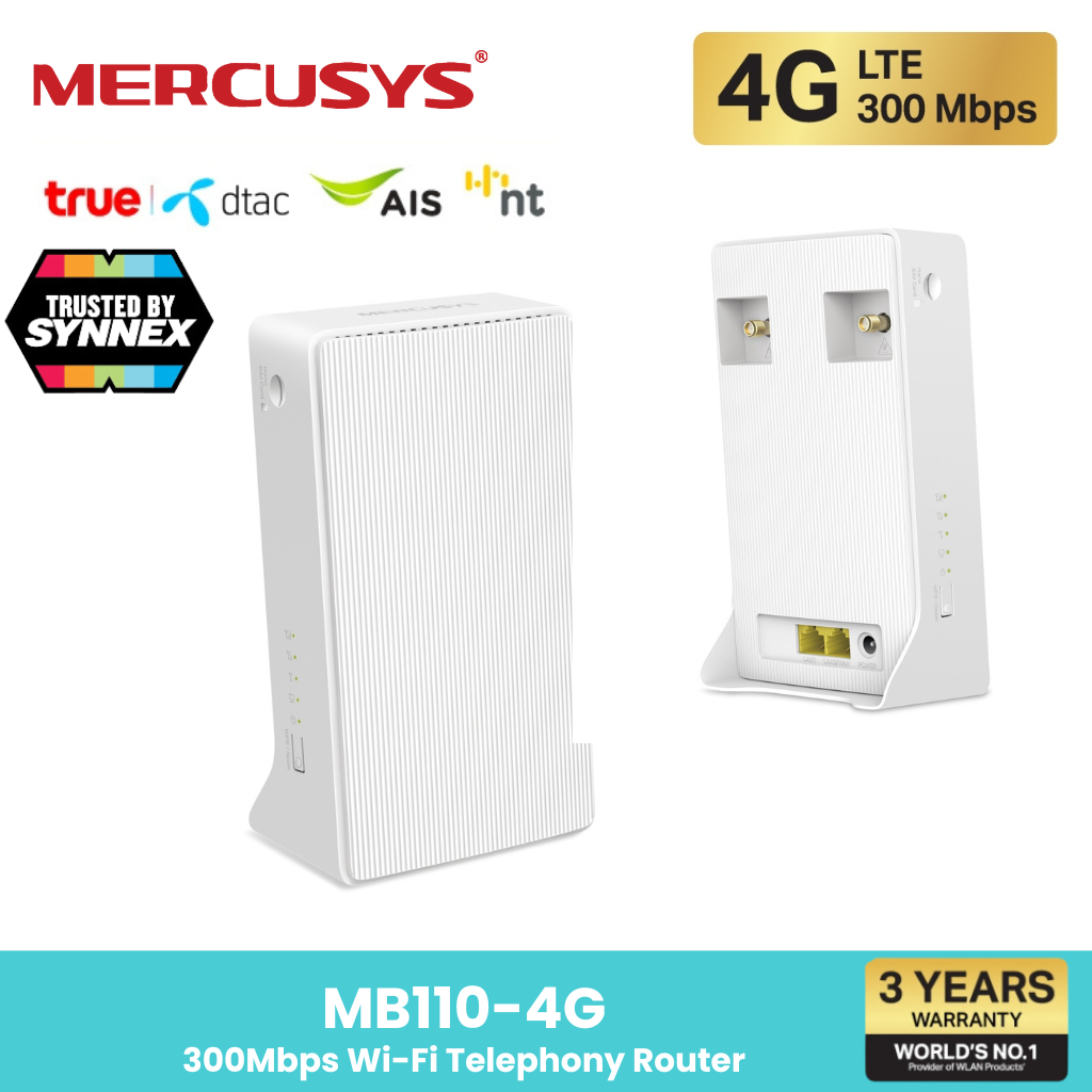 MERCUSYS เราเตอร์ใส่ซิม 4G LTE MB110-4G 300 Mbps WIRELESS N 4G LTE ROUTER ประกัน 3 ปี (Powered by TP-Link)