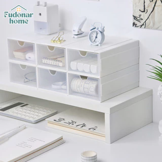 Fudonar กล่องลิ้นชัก วางซ้อนได้ แบบเลื่อนเข้า-ออก ต่อกันได้ เข้าล็อกกันไม่หลุด ฝาหน้าใสขุ่น