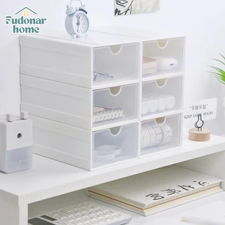 Fudonar กล่องลิ้นชัก วางซ้อนได้ แบบเลื่อนเข้า-ออก ต่อกันได้ เข้าล็อกกันไม่หลุด ฝาหน้าใสขุ่น