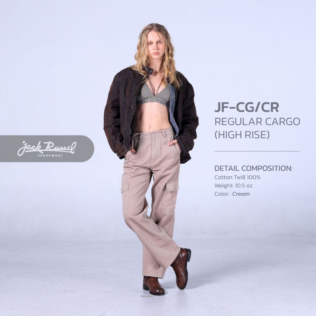 กางเกงชิโนผู้หญิงทรงคาร์โก้ Handwerk JF-CG/CR Straight Fit Cream High Waisted Jack Russel
