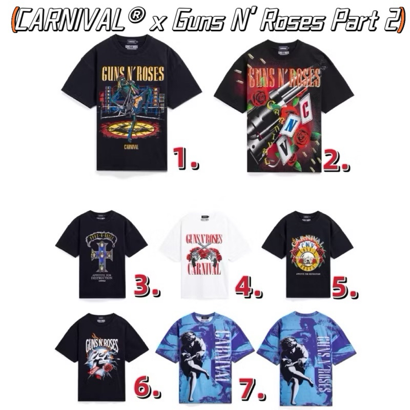 [พร้อมส่งในไทย🇹🇭ใช้โค้ด30%ได้] เสื้อยืด CARNIVAL® x Guns N' Roses Part 2 มือ1 ลิขสิทธิ์แท้