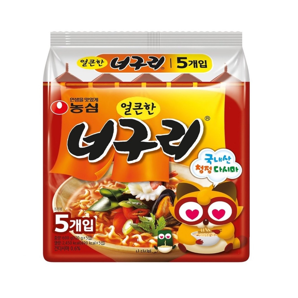 [ของแท้] 얼큰한너구리 Nongshim Neoguri Spicy Seafood Flavor (บะหมี่กึ่งสำเร็จรูปรสซุปทะเลเผ็ด) 120g*5