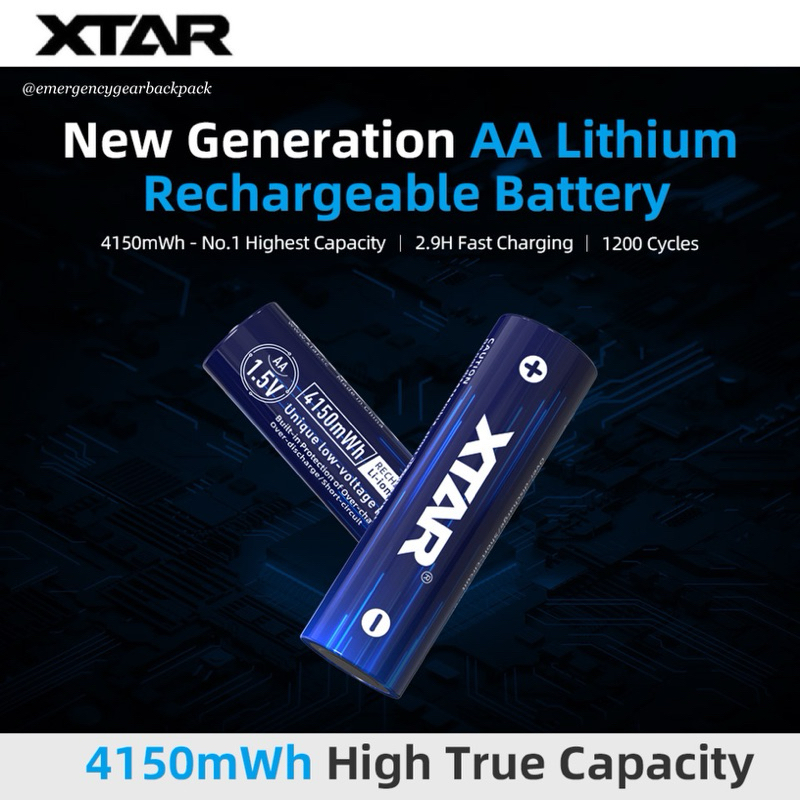 XTAR 1.5V AA 4150mWh Li-ion Rechargeable Battery แพ็ค 4 ก้อน ใช้ทดแทนถ่านอัลคาไลน์
