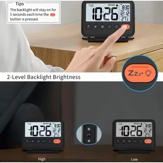 6201นาฬิกาปลุกขนาดเล็กอิเล็กทรอนิกส์ LCD Digital Travel นาฬิกาปลุกเครื่องวัดอุณหภูมิ Snooze ปฏิทิน 12/24H นาฬิกาตั้งโต๊ะ