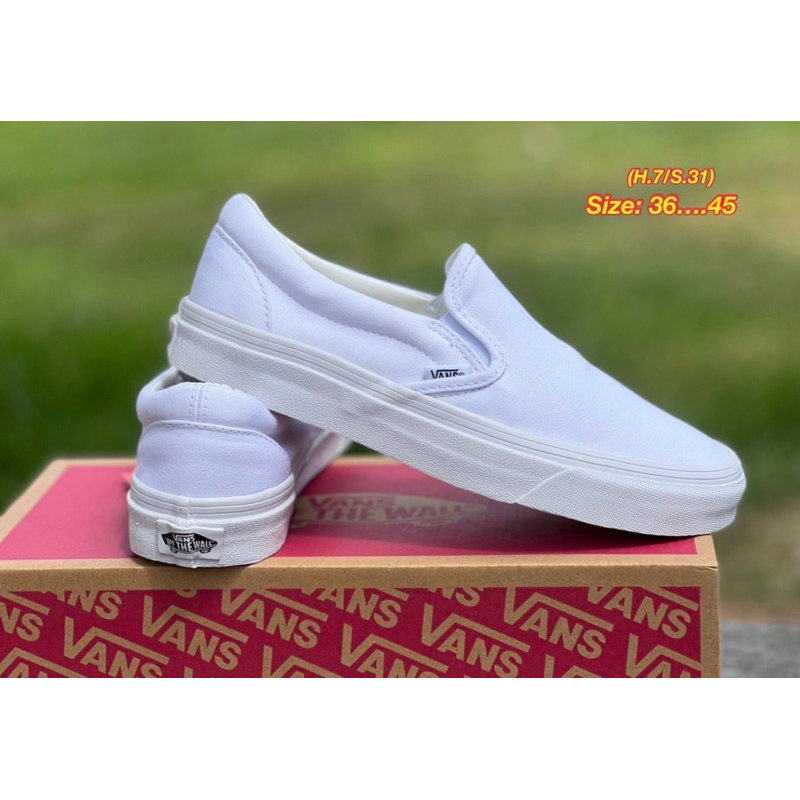 พร้อมส่งรองเท้าผ้าใบ Slip on สีขาวล้วน พร้อมกล่อง งานดีงานสวยสวย ใส่ทำงาน/เที่ยว ไม่หนัก ใส่ได้ทั้ง ช-ญ มีไซส์36-45