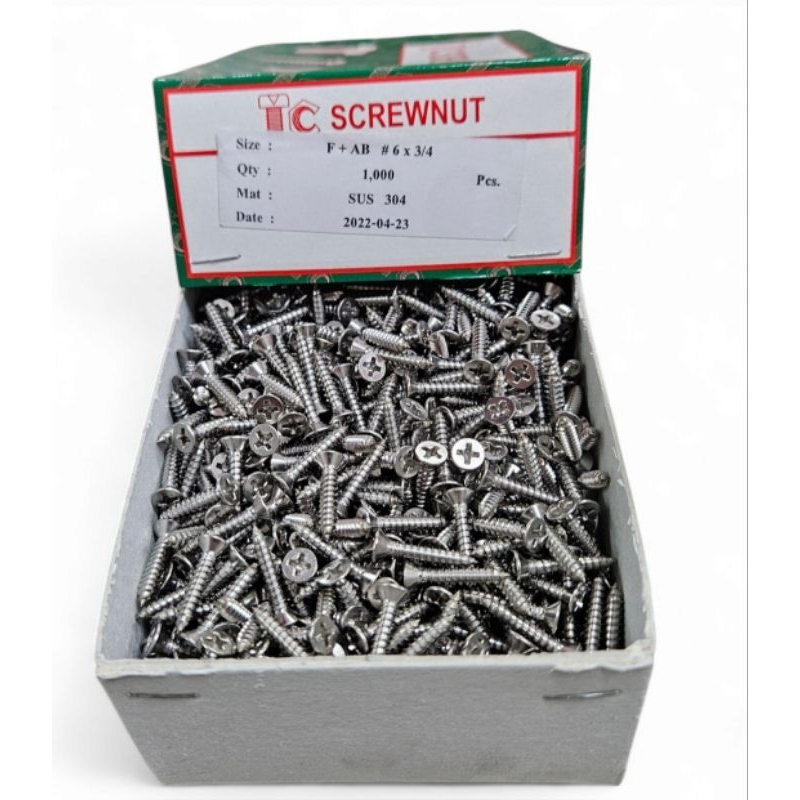 TC SCREWNUT เกลียวปล่อยสแตนเลส F+AB #6X3/4" *ราคาต่อ 1 กล่อง* ตะปูเกลียวเบอร์6 ยาว 6หุน