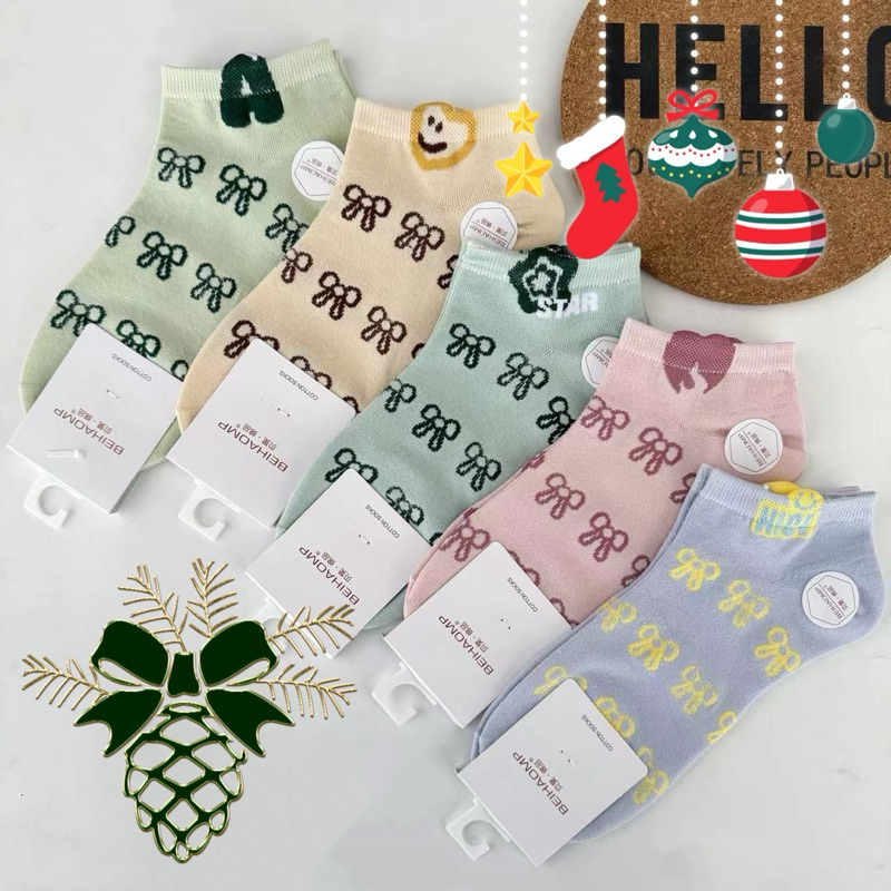 ถุงเท้าข้อสั้น มีหูสีหวาน ( ยกแพ็ค 10 คู่ ）Fashion sock E6