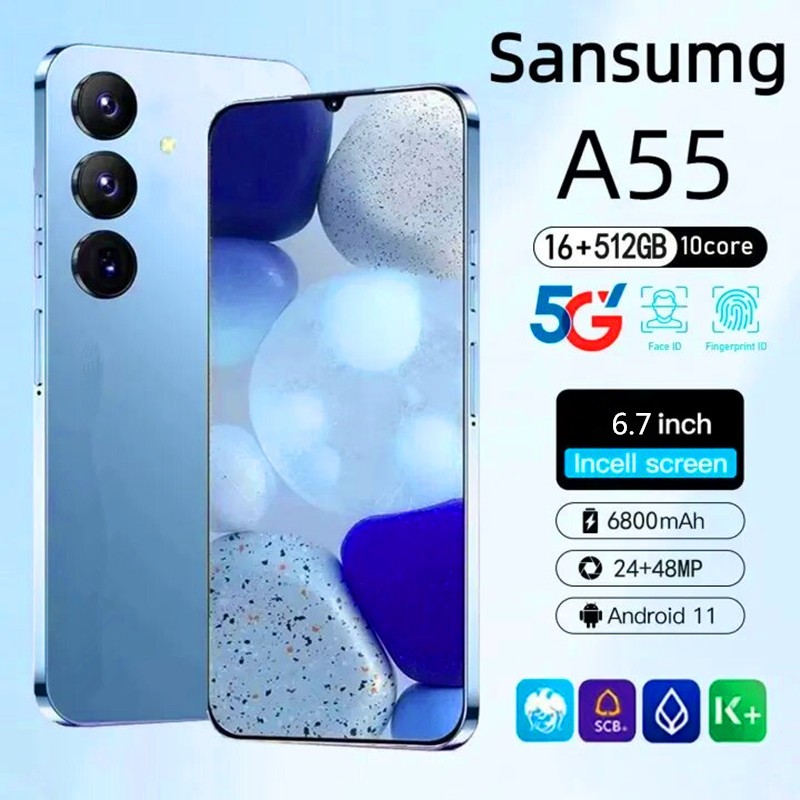 สมาร์ทโฟนSan Sum GA55 5G Dual SIM 6.7 นิ้วโทรศัพท์มือถือ 12GB + 512GB 5G WiFi Gamingโทรศัพท์โทรศัพท์