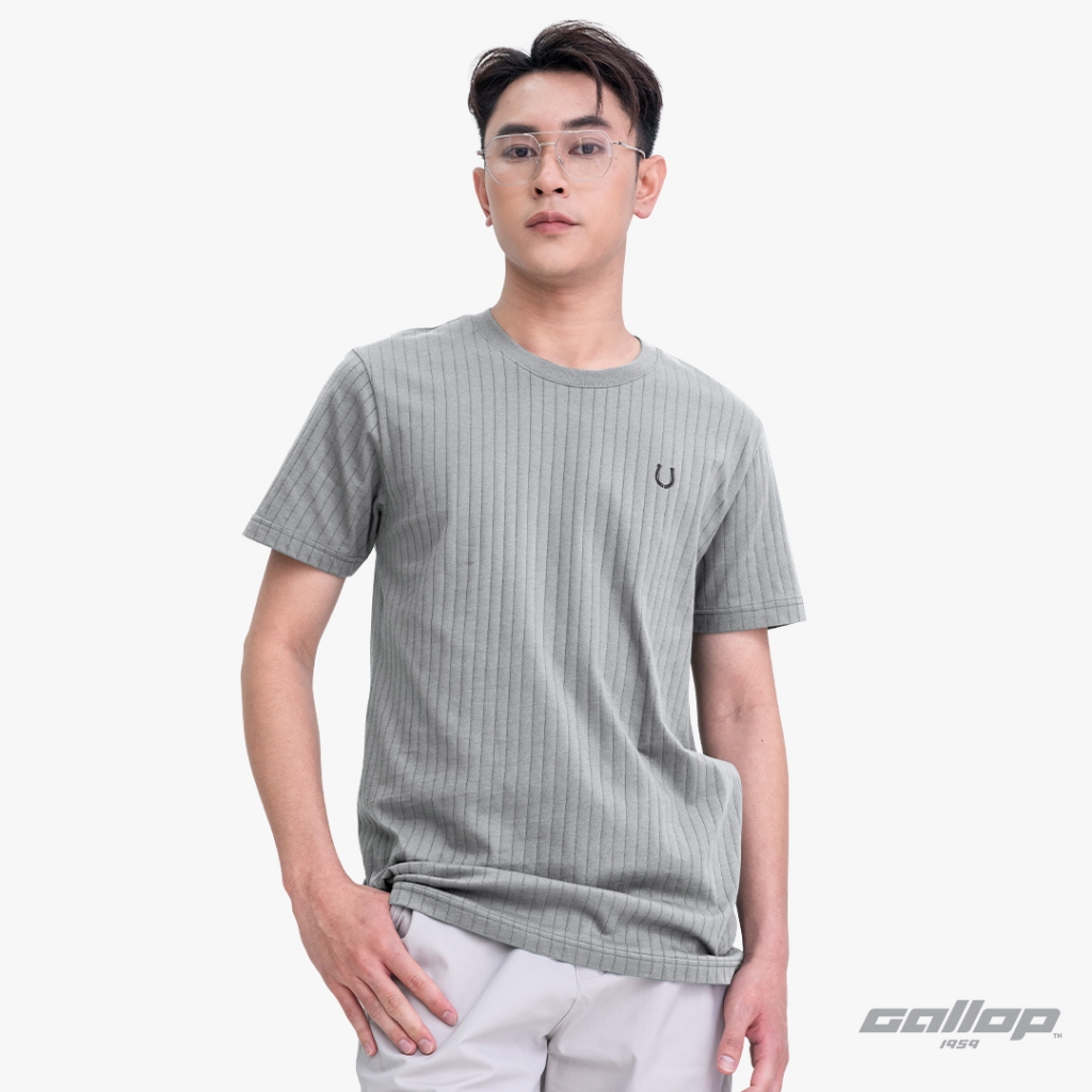 GALLOP : เสื้อยืดคอกลมผ้าชักร่องผู้ชาย (Rib) สีพื้น รุ่น GT9128 สี Heather Grey - เทาท๊อปดาย / ราคาปกติ 890.-
