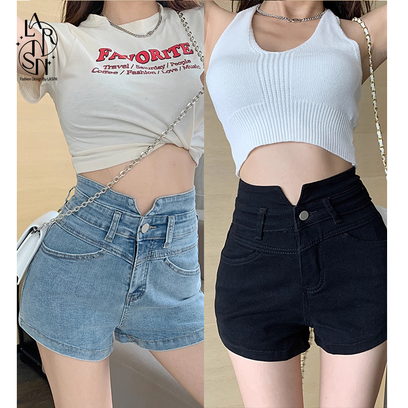 กางเกงยีนส์ขาสั้นสไตล์เกาหลี LASINI N02 มี2สี สีฟ้า สีดำ