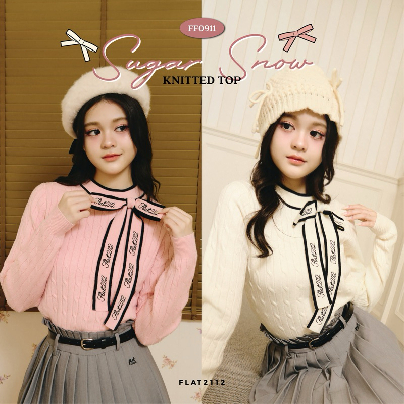 FLAT2112 FF0911 : SUGAR SNOW KNITTED TOP เสื้อไหมพรม แขนยาว แต่งโบว์