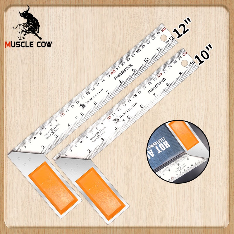 MUSCLE COW  ฉากวัดไม้หน้าใหญ่ สแตนเลส 10" และ 12"  ฉาก ฉากวัดไม้ วัดไม้ ฉากหน้าใหญ่ เหล็กฉาก ฉากวัดมุม