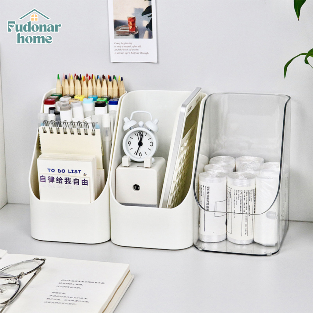 Fudonar กล่องเก็บเครื่องเขียนบนโต๊ะ แบบใส แบบขาว ใส่ปากกา ทรงสูง