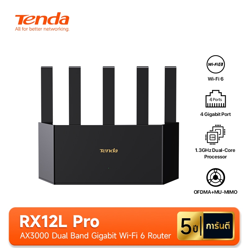 Tenda RX12L Pro เราเตอร์ AX3000 Dual Band Gigabit Wifi 6 Router เร้าเตอร์ไวไฟ